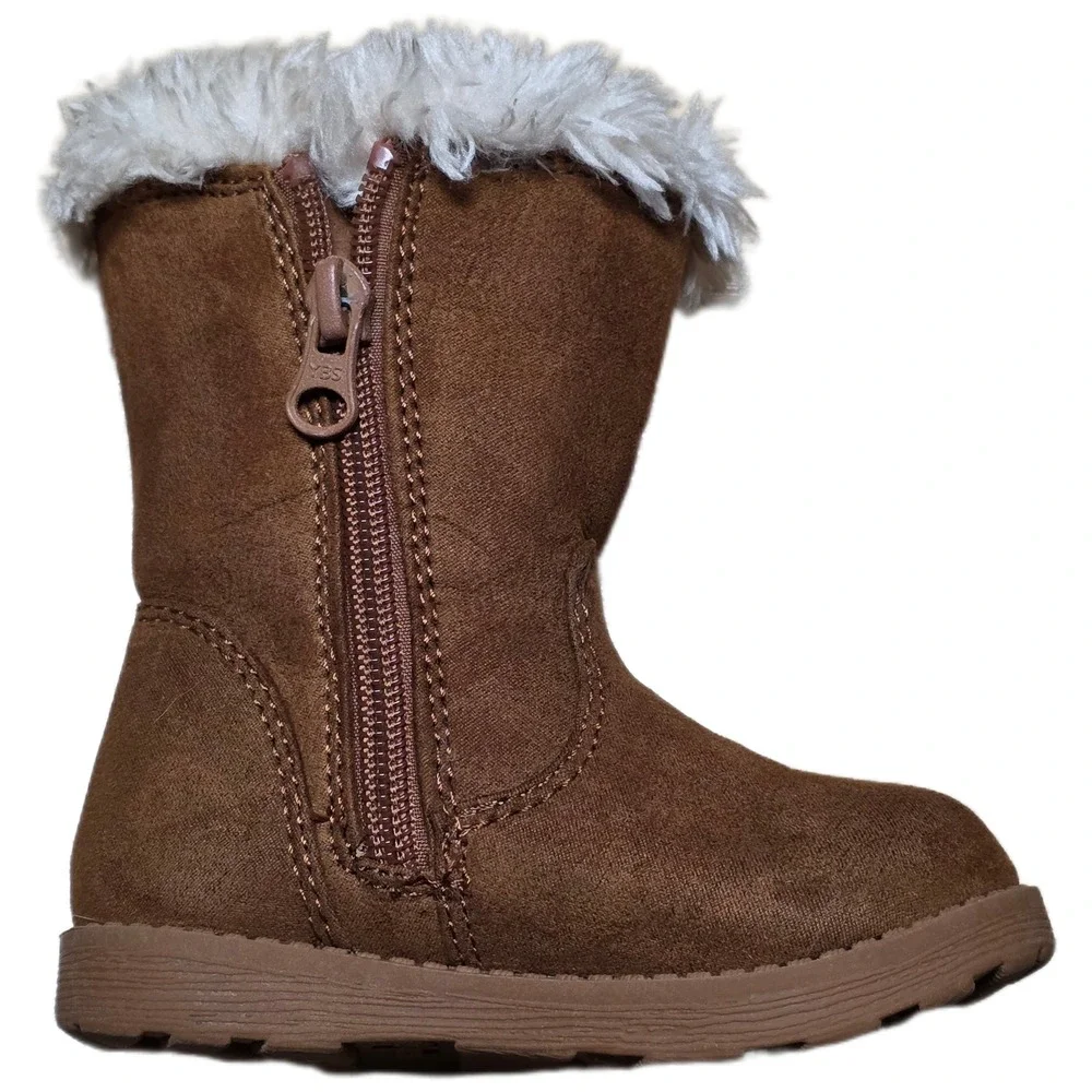 Cat & Jack Katrina Fleece Fashion Boots Girl's Size 5 Brown White Faux Fur Suede